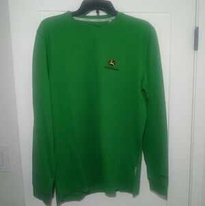 John Deere Mens Sz Small Long Sleeve T-SHIRT Green Embroidered Yellow Logo NWT